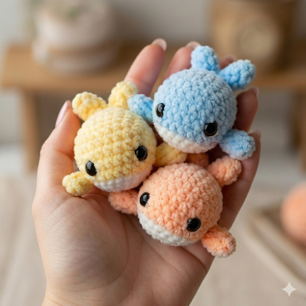 No-Sew Crochet Whale Pattern PDF | Tiny Hooked Whales | Cute Mini Plush Amigurumi | Easy Beginner Crochet