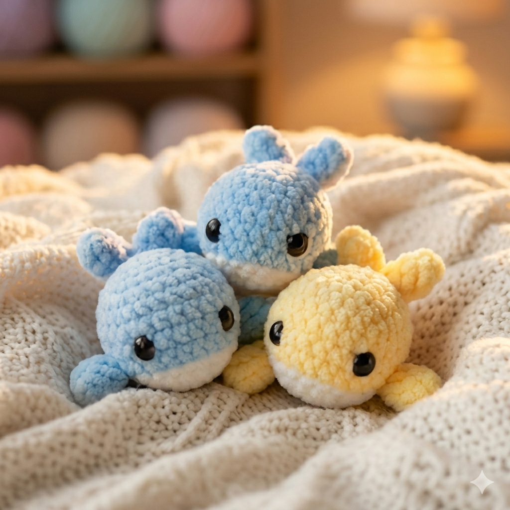 No-Sew Crochet Whale Pattern PDF | Tiny Hooked Whales | Cute Mini Plush Amigurumi | Easy Beginner Crochet