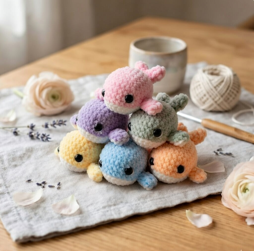 No-Sew Crochet Whale Pattern PDF | Tiny Hooked Whales | Cute Mini Plush Amigurumi | Easy Beginner Crochet